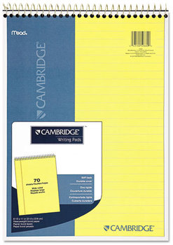 Cambridge® Stiff-Back Wire Bound Notebook,  Legal Rule, 8 1/2 x 11, Canary Paper, 70 Sheets