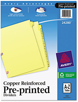 Avery® Preprinted Laminated Tab Dividers with Copper Reinforced Holes 25-Tab, A to Z, 11 x 8.5, Buff, 1 Set