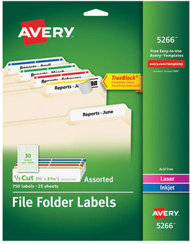 Avery® Permanent TrueBlock® File Folder Labels with Sure Feed® Technology 0.66 x 3.44, White, 30/Sheet, 25 Sheets/Pack