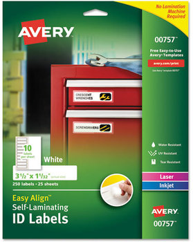 Avery® Self-Laminating ID Labels Inkjet/Laser Printers, 1.332 x 3.5, White, 10/Sheet, 25 Sheets/Pack