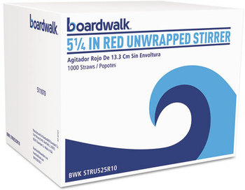 Boardwalk® Unwrapped Single-Tube Stir-Straws,  5 1/4", Red, 1000/Pack 10 packs per case. 10,000 per case.