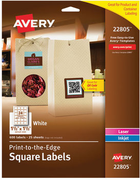 Avery® Square Labels with Sure Feed® Technology and TrueBlock, 1.5 x White, 600/Pack