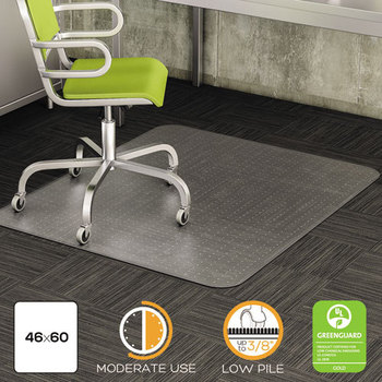 deflecto® DuraMat® Moderate Use Chair Mat for Low Pile Carpeting,  Beveled, 46 x 60, Clear