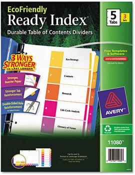 Avery® Customizable Table of Contents Ready Index® Multicolor Dividers with Printable Section Titles Tabs, 5-Tab, 1 to 5, 11 x 8.5, White, 3 Sets