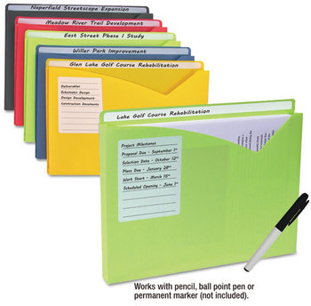 C-Line® Write-On Poly File Jackets,  1" Exp., Letter, Assorted Colors, 10/BX