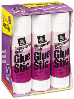 Avery® Permanent Glue Stic™ Value Pack, 1.27 oz, Applies Purple, Dries Clear, 6/Pack