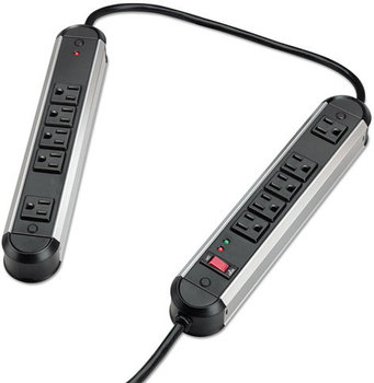 Fellowes® Ten-Outlet Metal Split Surge Protector,  10 Outlets, 6 ft Cord, 1250 Joules, Black/Silver