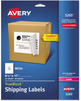 Avery® Shipping Labels with TrueBlock® Technology Laser Printers, 8.5 x 11, White, 25/Pack