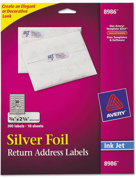 Avery® Foil Mailing Labels Inkjet Printers, 0.75 x 2.25, Silver, 30/Sheet, 10 Sheets/Pack