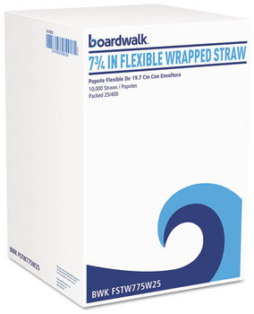 Boardwalk® Flexible Wrapped Straws,  7 3/4", White, 400/Pack, 25 Pack/Carton