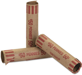 Coin-Tainer® Preformed Tubular Coin Wrappers,  Pennies, $.50, 1000 Wrappers/Box