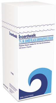 Boardwalk® Jumbo Straws,  7 3/4", Plastic, Black, Unwrapped, 250/Pack, 50 Pack/Carton