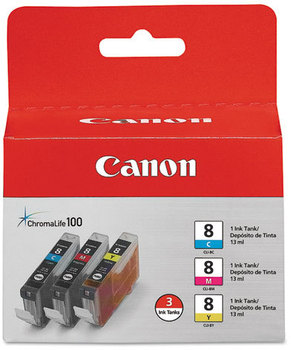 Canon® 0621B016 (CLI-8) Inkjet Cartridge,  Cyan/Magenta/Yellow, 3/PK