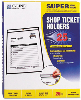 C-Line® Stitched Shop Ticket Holders,  Stitched, Both Sides Clear, 50", 8 1/2 x 11, 25/BX