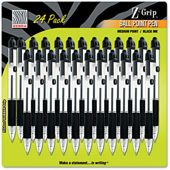 Zebra Z-Grip™ Retractable Ballpoint Pen,  Black Ink, Medium, 24/Pack