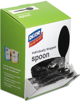Dixie® Grab’N Go® Wrapped Cutlery,  Teaspoons, Black, 90/Box