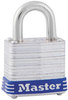 A Picture of product MLK-7D Master Lock® 4-Pin Tumbler Lock,  Laminated Steel Body, 1 1/8" Wide, Silver/Blue, Two Keys