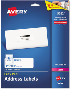 Avery® Easy Peel® White Address Labels with Sure Feed® Technology w/ Laser Printers, 1.33 x 4, 14/Sheet, 25 Sheets/Pack
