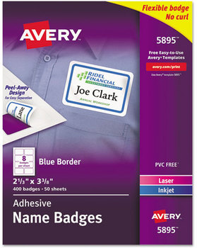 Avery® Flexible Adhesive Name Badge Labels 3.38 x 2.33, White/Blue Border, 400/Box