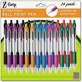 Zebra Z-Grip™ Retractable Ballpoint Pen,  Assorted Ink, Medium, 24/Pack
