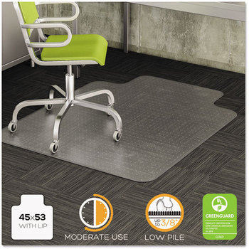 deflecto® DuraMat® Moderate Use Chair Mat for Low Pile Carpeting,  45 x 53 w/Lip, Clear