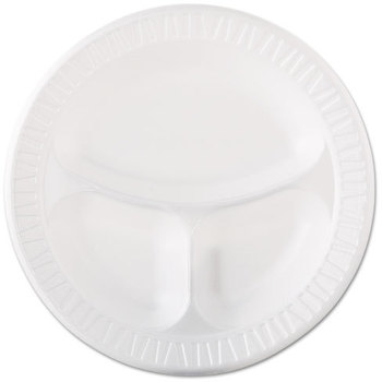 Quiet Classic® Foam Plastic Laminated Dinnerware Plates with 3 compartments. 10 1/4 in. diameter. White. 500 count.