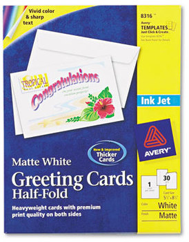 Avery® Greeting Cards with Matching Envelopes Half-Fold Inkjet, 85 lb, 5.5 x 8.5, Matte White, 1 Card/Sheet, 30 Sheets/Box