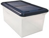 A Picture of product AVT-55797 Innovative Storage Designs Extra-Capacity 28" File Tote,  Letter, Plastic, Clear/Navy