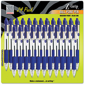 Zebra Z-Grip™ Retractable Ballpoint Pen,  Blue Ink, Medium, 24/Pack