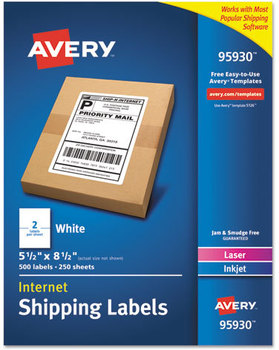 Avery® White Shipping Labels-Bulk Packs Inkjet/Laser Printers, 5.5 x 8.5, 2/Sheet, 250 Sheets/Box