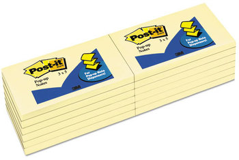 Post-it® Pop-up Notes Original Canary Yellow Pop-Up Refills,  3 x 5, 12 Pads/Pack