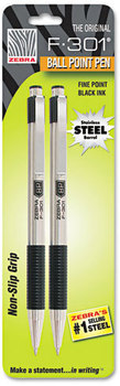 Zebra F-301® Retractable Ballpoint Pen,  Black Ink, Fine, 2/Pack