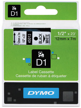 DYMO® D1 Polyester High-Performance Labels,  1/2" x 23 ft, Black on White