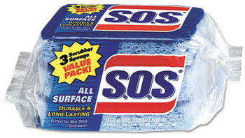 S.O.S® All Surface Scrubber Sponge,  2 1/2 x 4 1/2, 0.9" Thick, Blue, 3/Pack, 8 Packs/CT