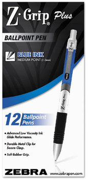Zebra Z-Grip™ Plus Retractable Ballpoint Pen,  Blue Ink, Medium, Dozen