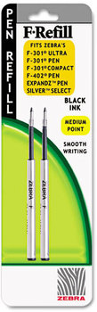Zebra Refill for Zebra® F-301®, F-301® Ultra, F-402® & 301A Spiral Ballpoint Pens,  F-301 Ultra, F-402, 301A, Spiral Ballpoint, Med, Black, 2/Pack