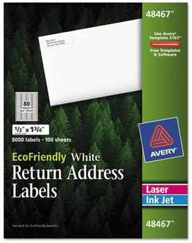 Avery® EcoFriendly Mailing Labels Inkjet/Laser Printers, 0.5 x 1.75, White, 80/Sheet, 100 Sheets/Pack