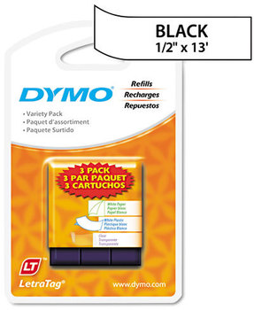 DYMO® LetraTag® Label Cassette,  1/2" x13ft, Assorted, 3/Pack