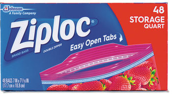 Ziploc® Double Zipper Storage Bags,  9 3/5 x 8 1/2, 1 qt, 1.75mil, 9/Carton