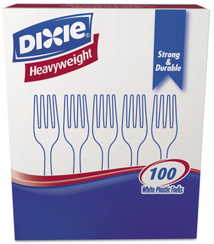 Dixie® Plastic Cutlery,  Heavyweight Forks, White, 100/Box