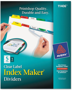Avery® Index Maker® Print & Apply Clear Label Dividers with Color Tabs,  5-Tab, Letter