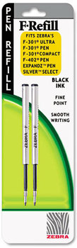 Zebra Refill for Zebra® F-301®, F-301® Ultra, F-402® & 301A Spiral Ballpoint Pens,  F301 Ultra, F402, 301A, Spiral Ballpoint, Fine, Black, 2/Pack