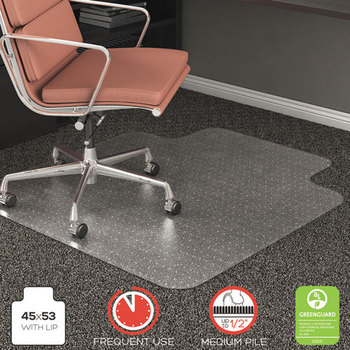 deflecto® RollaMat® Frequent Use Chairmat for Medium Pile Carpeting,  45 x 53 w/Lip, Clear