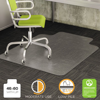 deflecto® DuraMat® Moderate Use Chair Mat for Low Pile Carpeting,  Beveled, 46x60 w/Lip, Clear