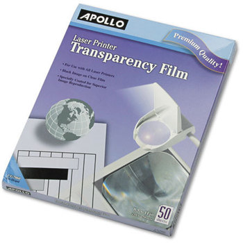 Apollo® Laser Printer Transparency Film,  Letter, Clear, 50/Box
