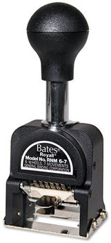 Bates Royall™ Economy Numbering Machine,  Six Wheels, Pre-Inked/Re-Inkable, Black
