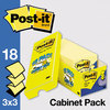 A Picture of product MMM-R33018CP Post-it® Pop-up Notes Original Canary Yellow Pop-Up Refills,  3 x 3, 90/Pad, 18 Pads/Pack