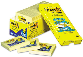 Post-it® Pop-up Notes Original Canary Yellow Pop-Up Refills,  3 x 3, 90/Pad, 18 Pads/Pack