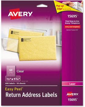 Avery® Matte Clear Easy Peel® Mailing Labels with Sure Feed® Technology w/ Laser Printers, 0.66 x 1.75, 60/Sheet, 10 Sheets/Pack