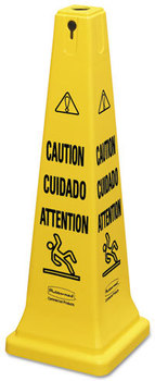 Rubbermaid® Commercial Multilingual Safety Cone, "CAUTION", 12 1/4w x 12 1/4d x 36h, Yellow